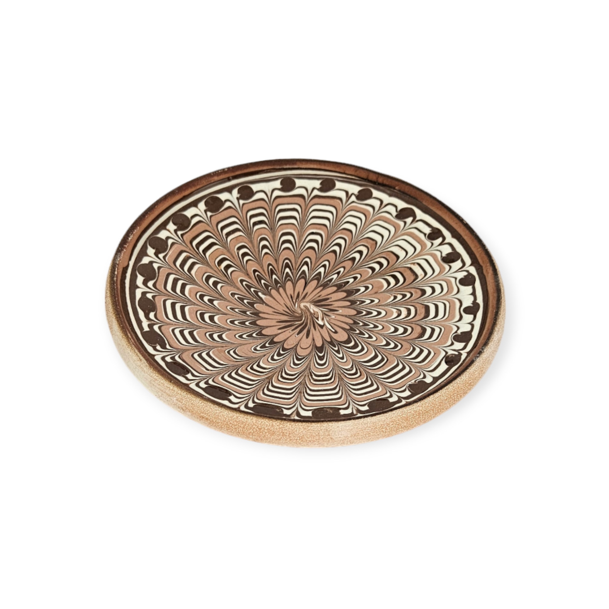 Farfurie CERAMICA DE HOREZU model Coadă de Păun, rou, 12cm