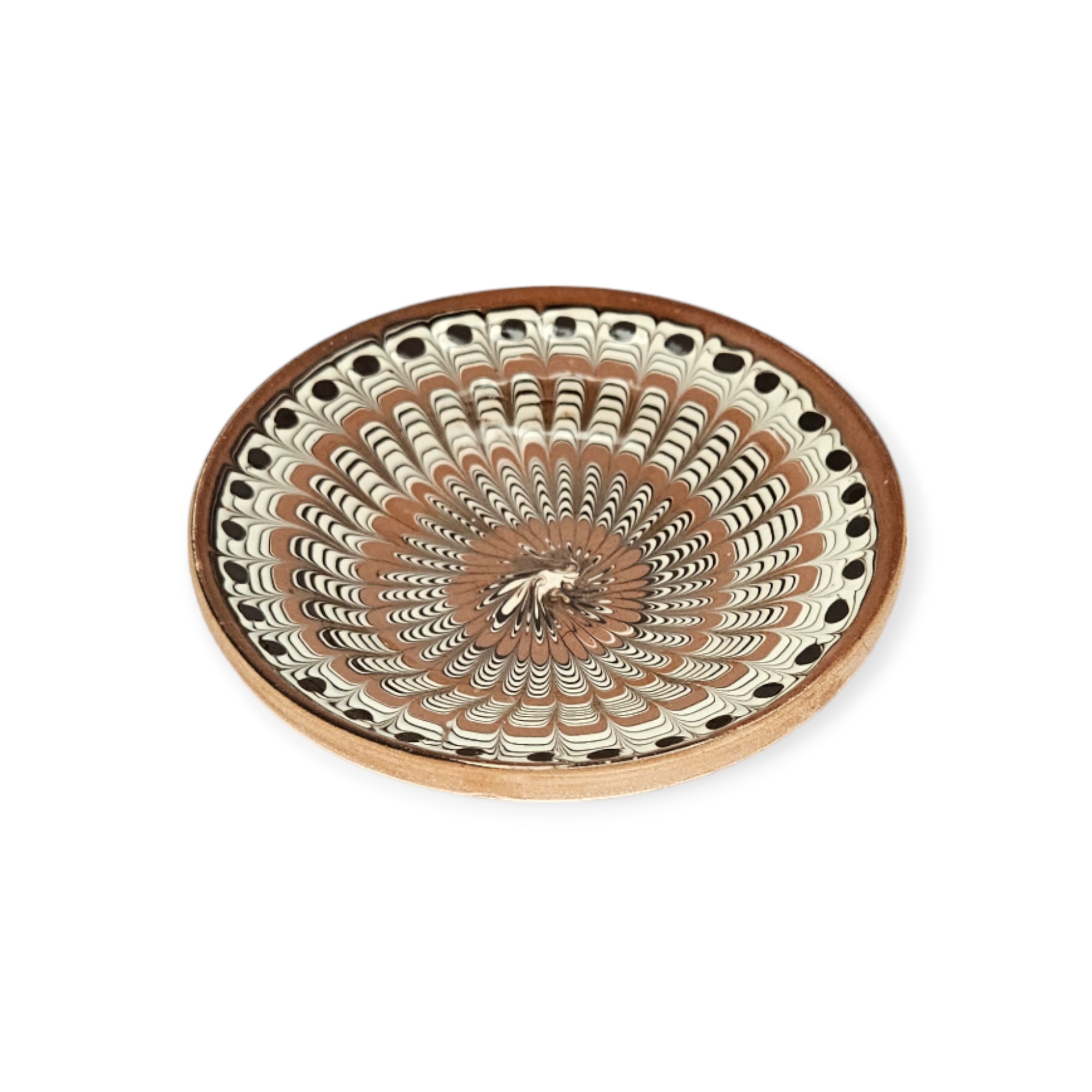 Farfurie CERAMICA DE HOREZU model Coadă de Păun, Roșu, 9cm