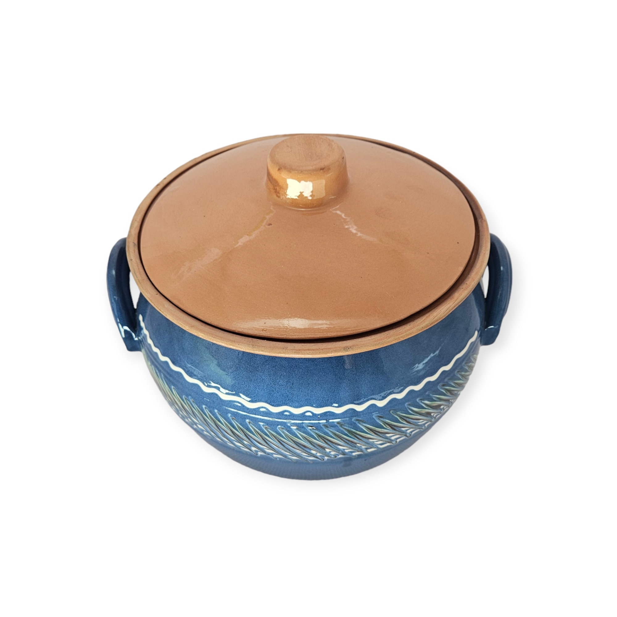 Vas de cuptor - oala de saramale albastru model spic 6 litri cu toarte si capac