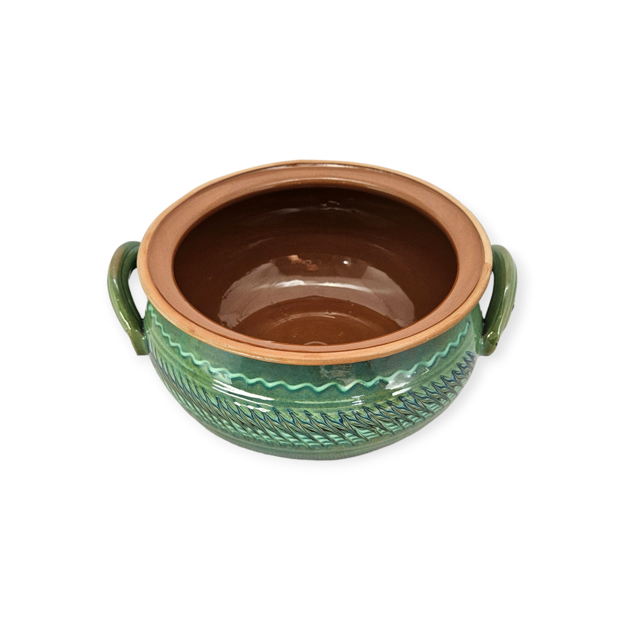 Vas de cuptor, CERAMICA DE HOREZU, 3 litri, verde, cu toarte
