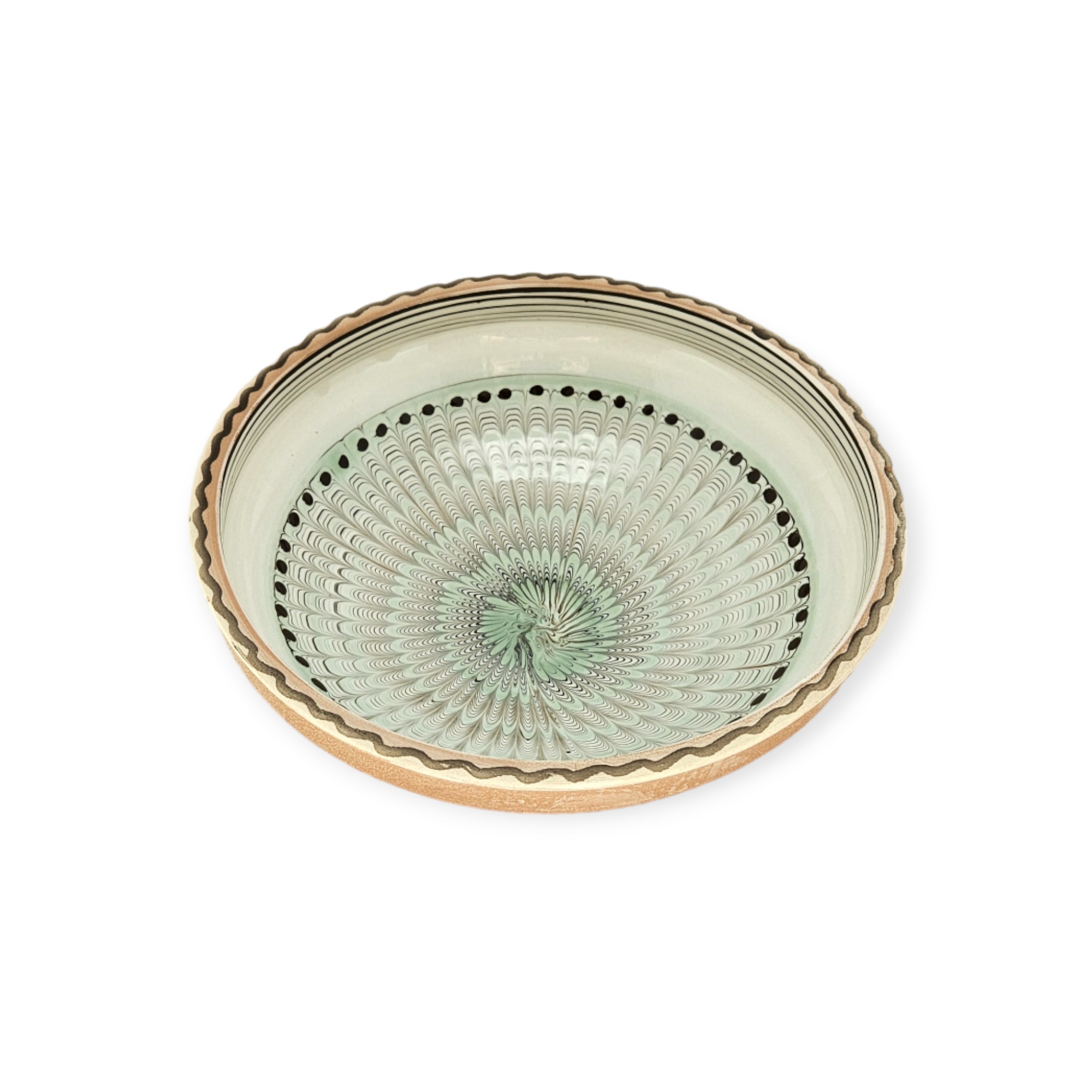 Strachina Traditionala CERAMICA DE HOREZU 19-22 cm model Coadă de Păun culoare Verde