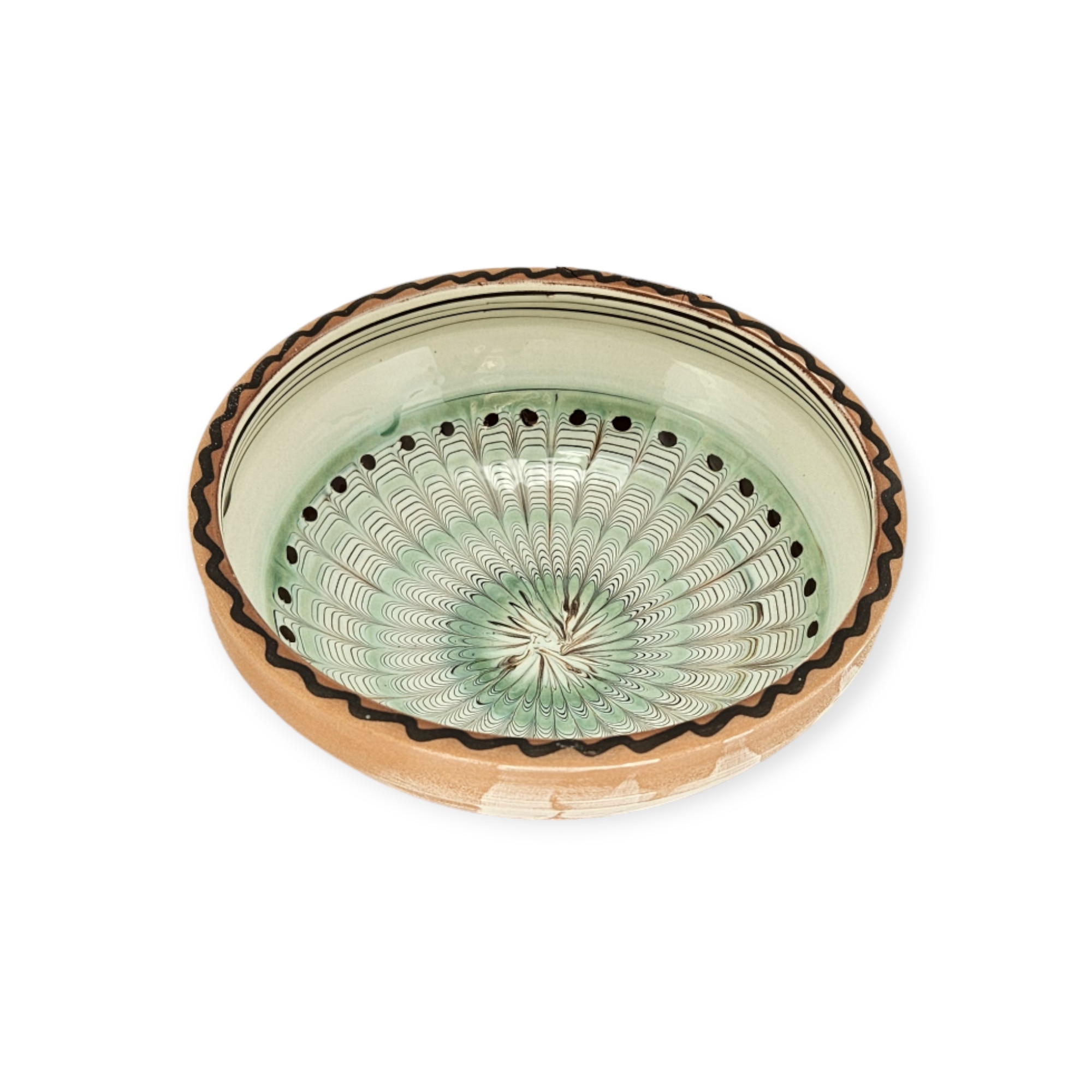 Strachina Traditionala CERAMICA DE HOREZU 16-19 cm model Coadă de Păun culoare Verde